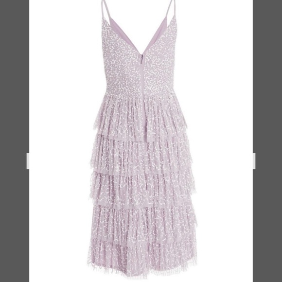 Quiz Lilac Sequin Strap V-neck Tiered Midi Dress in Purple - Picture 6 of 7